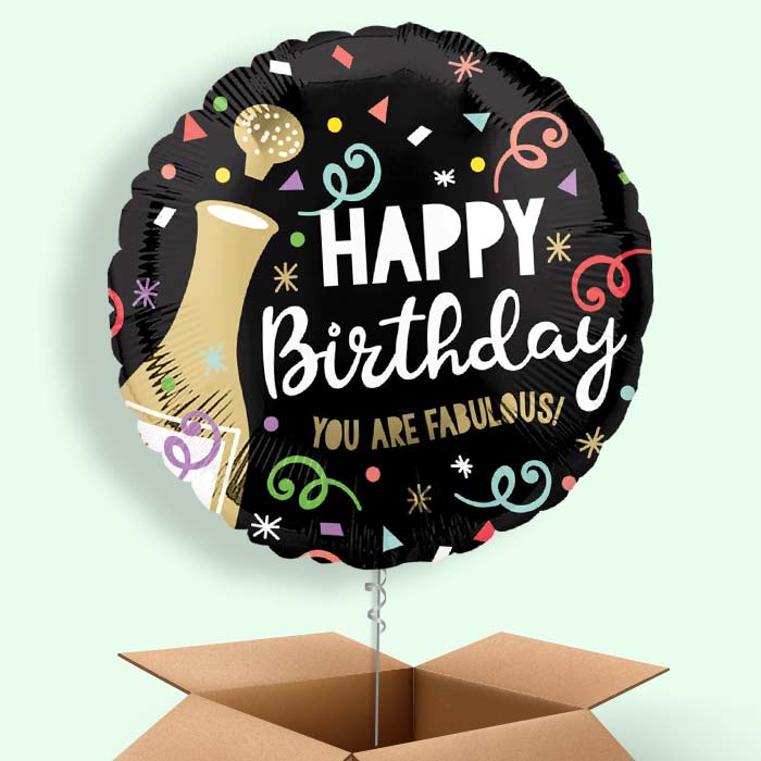 Gold Bubbly Birthday Helium Balloon in a Box - 1 Balloon | Small Indoor Plants