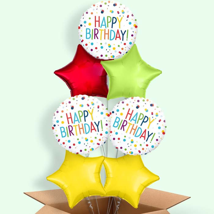 Rainbow Confetti Happy Birthday Balloon in a Box - 7 Balloon | Small Indoor Plants