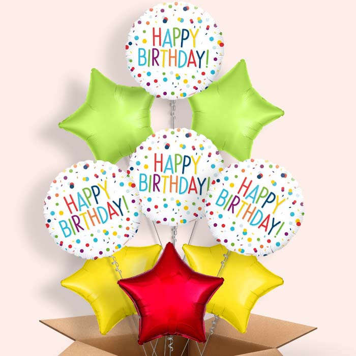 Rainbow Confetti Happy Birthday Balloon in a Box - 9 Balloon | Small Indoor Plants