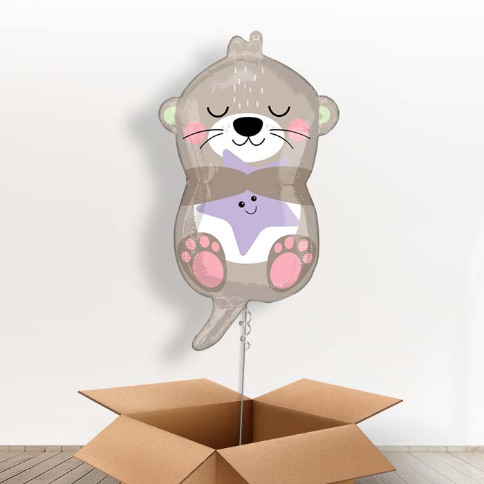 Adorable Otter Baby Girl Foil Balloon in a Box