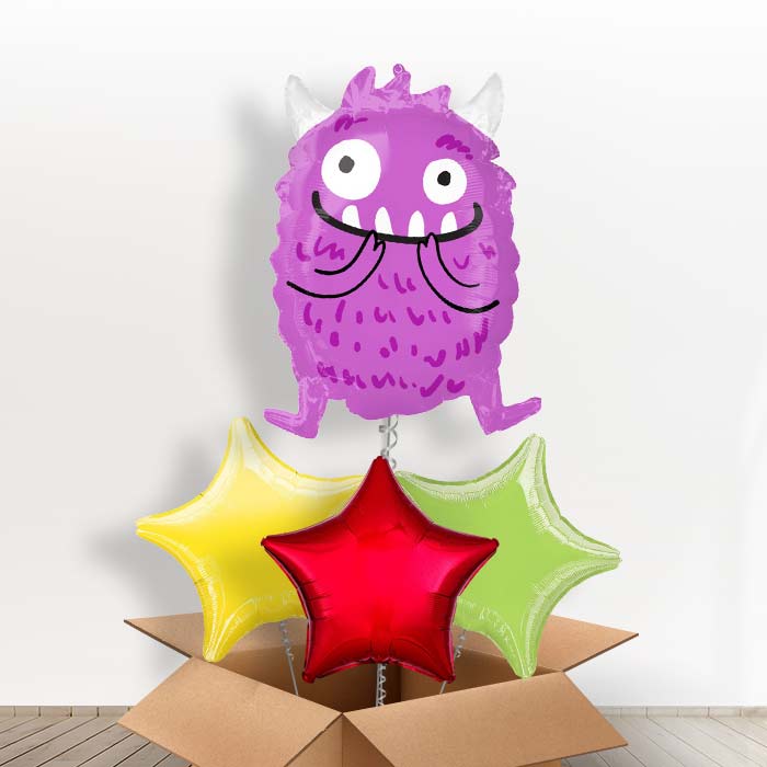 Purple Monster Foil Balloon in a Box - With 3 Plain Balloons | Small Indoor Plants