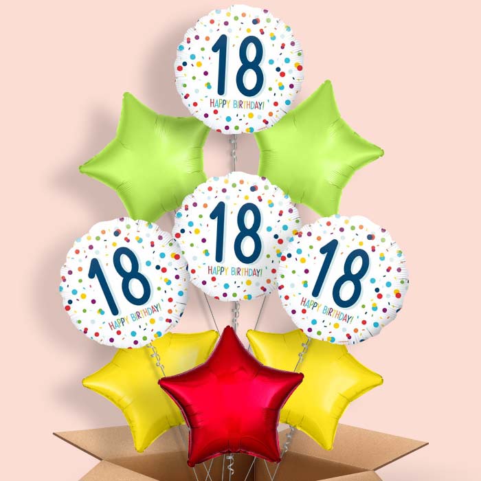 18th Birthday Balloons Delivered in a Box - Rainbow - 9 Balloon | Small Indoor Plants