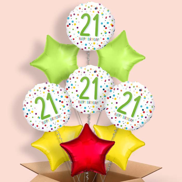 21st Balloons in a Box - White Confetti - 9 Balloon | Small Indoor Plants