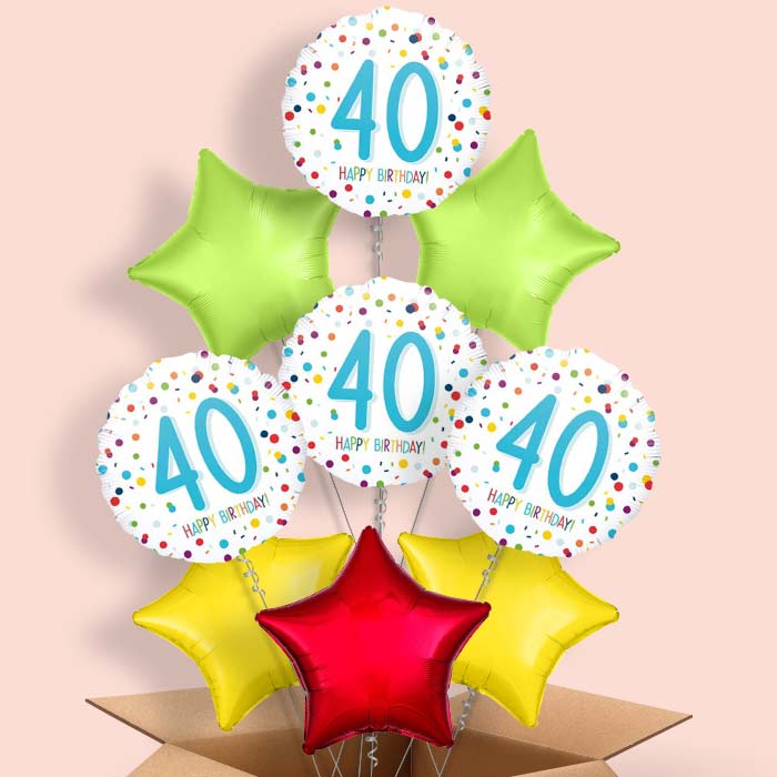 40th Birthday Balloons Delivered in a Box - Rainbow - 9 Balloon | Small Indoor Plants