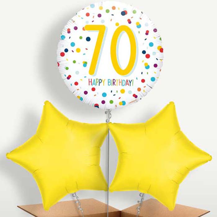 White Rainbow Confetti 70th Birthday Helium Bunch of Balloons | Small Indoor Plants