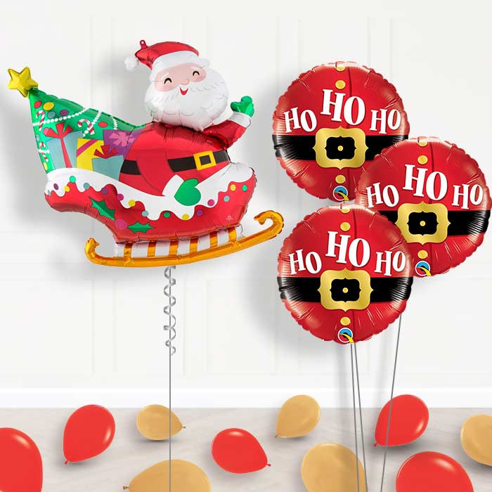 Christmas Balloon Bouquet in a Box - Santa Sleigh - Themed Bouquet and Latex | Small Indoor Plants
