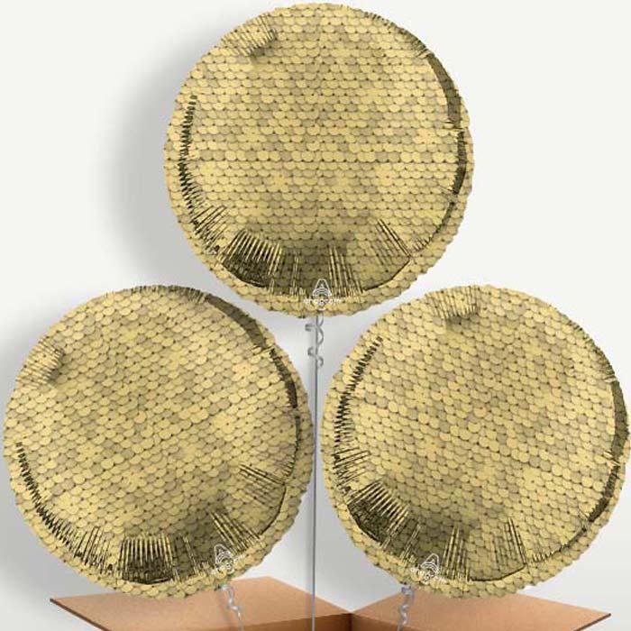 Glitter Gold Sequins Trio Balloon Bunch inflated with Helium | Small Indoor Plants