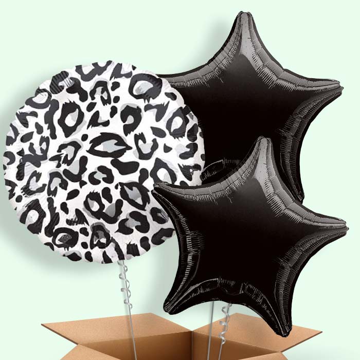 Snow Leopard Print Helium Balloons in a Box - 3 Balloon | Small Indoor Plants
