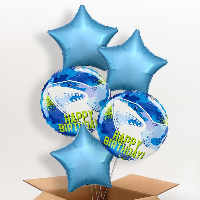 Shark Birthday Helium Balloon in a Box - 5 Balloon | Small Indoor Plants
