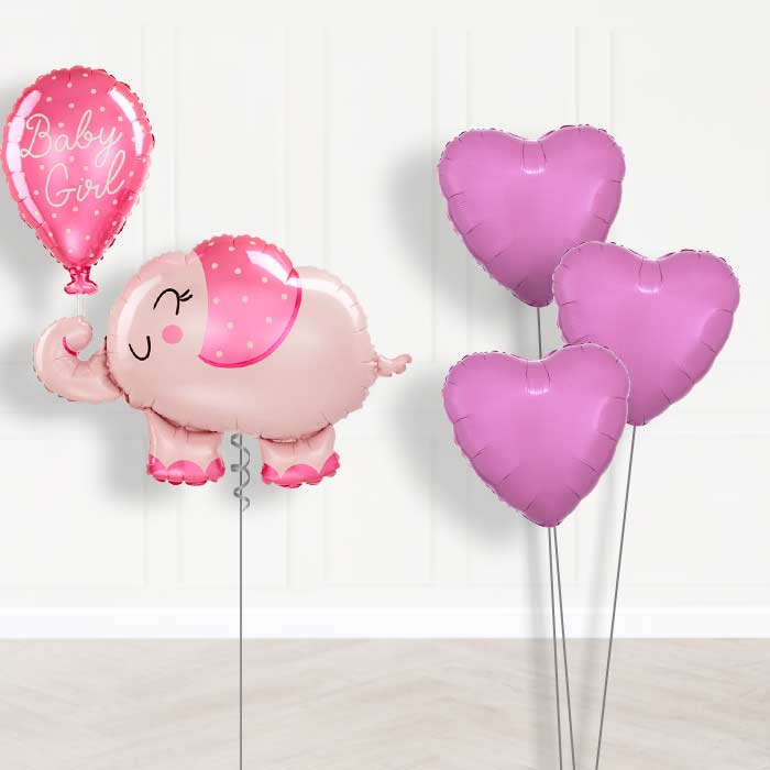 Giant Baby Girl Pink Elephant Shaped Balloon Bouquet Delivery