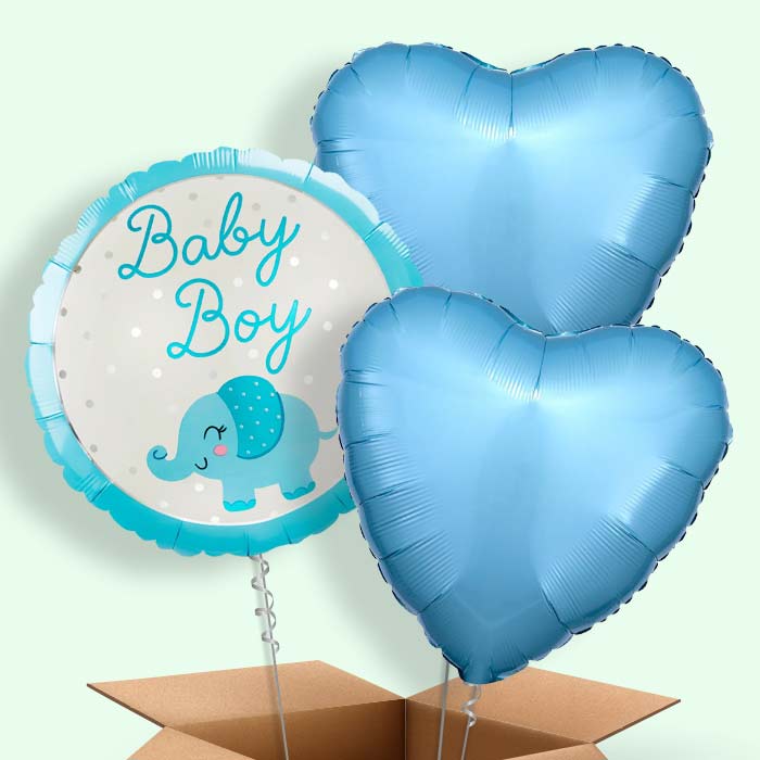 Baby Boy Elephant Helium Balloon in a Box - 3 Balloon | Small Indoor Plants