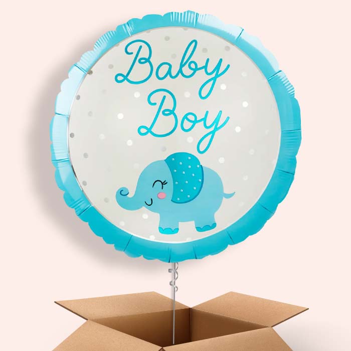 Baby Boy Elephant Helium Balloon in a Box - 1 Balloon | Small Indoor Plants
