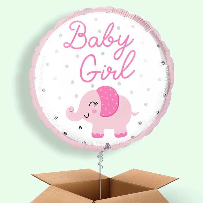 Baby Girl Elephant Helium Balloon in a Box - 1 Balloon | Small Indoor Plants