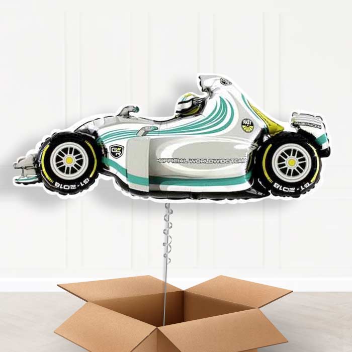 Giant Grey Racing Car Foil Balloon in a Box - Giant Balloon | Small Indoor Plants