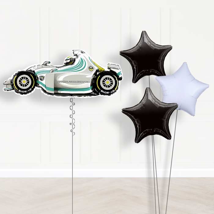 Giant Grey Racing Car Balloon Bouquet Delivery - Plain Bouquet | Small Indoor Plants
