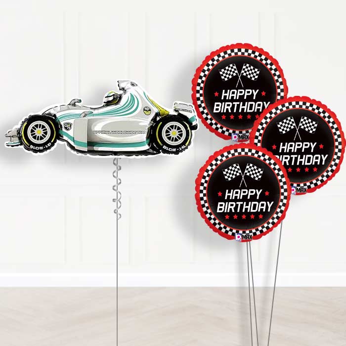 Giant Grey Racing Car Balloon Bouquet Delivery - Themed Bouquet | Small Indoor Plants