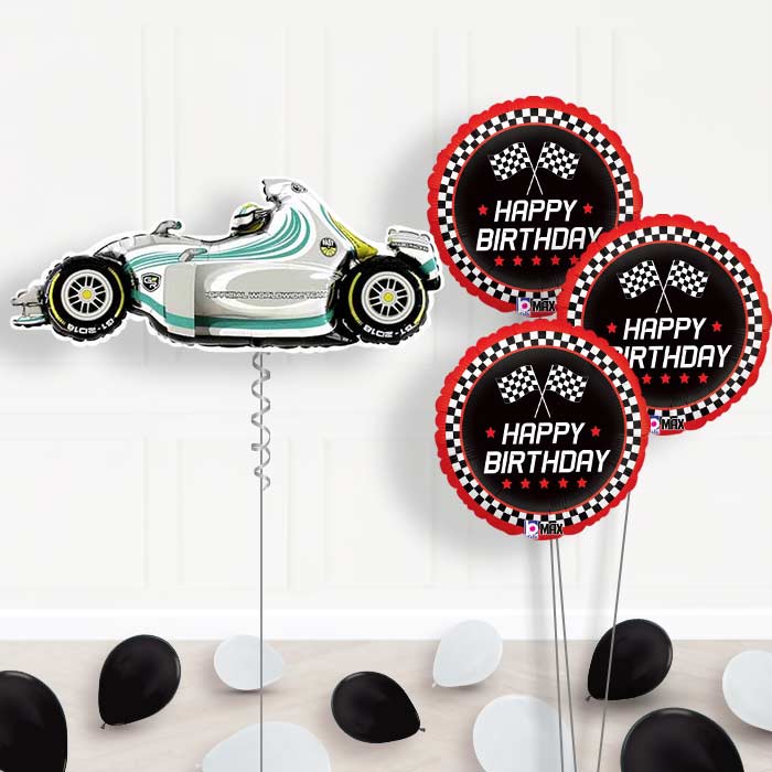 Giant Grey Racing Car Balloon Bouquet Delivery - Themed Bouquet and Latex | Small Indoor Plants
