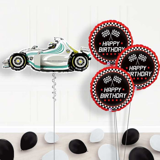 Giant Grey Racing Car Balloon Bouquet Delivery - Themed Bouquet and Latex | Small Indoor Plants