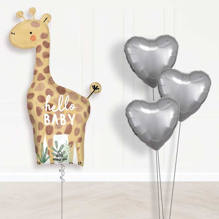 Giant Giraffe Hello Baby Balloon Bouquet Delivery - Plain Bouquet | Small Indoor Plants
