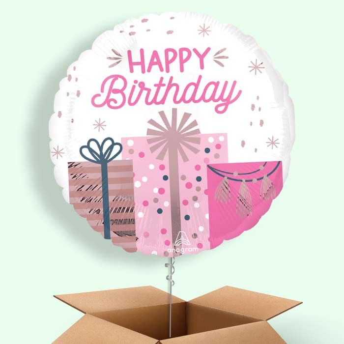 Pastel Presents Birthday Helium Balloon in a Box - 1 Balloon | Small Indoor Plants