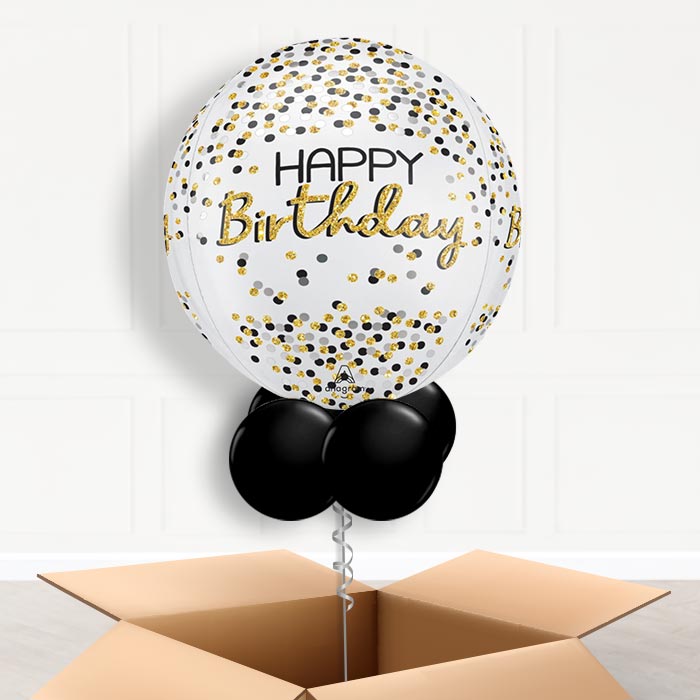 Gold and Black Birthday Orbz Balloon in a Box - Orbz Balloon | Small Indoor Plants