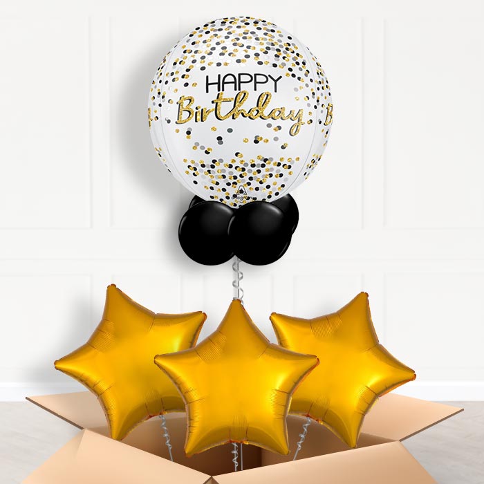 Gold and Black Birthday Orbz Balloon in a Box - Orbz Balloon with 3 Balloons | Small Indoor Plants