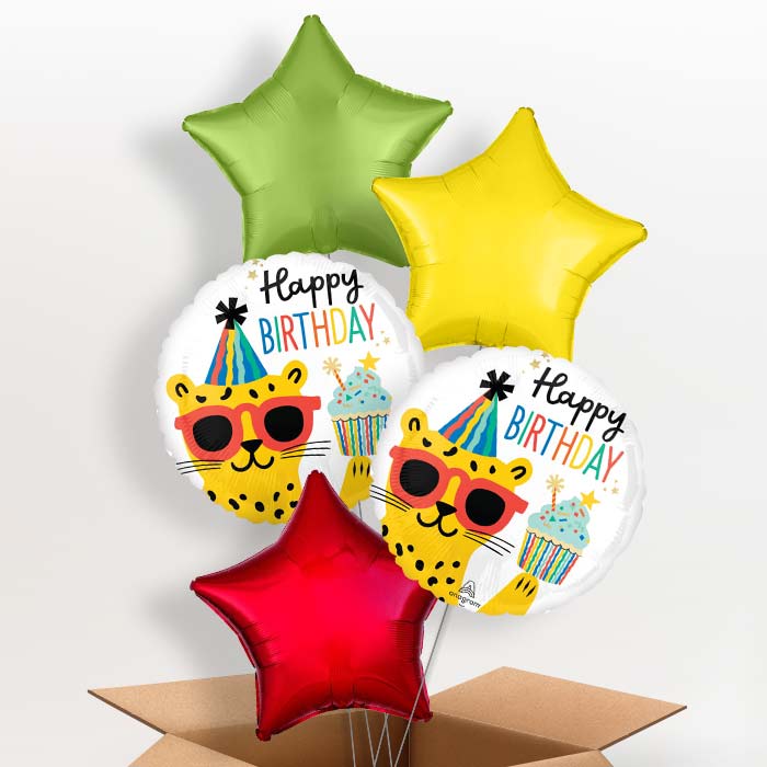 Cheetah Party Animal Birthday Helium Balloon in a Box - 5 Balloon | Small Indoor Plants