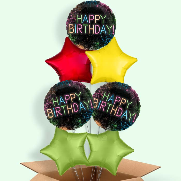 Neon Birthday Helium Balloon in a Box - 7 Balloon | Small Indoor Plants