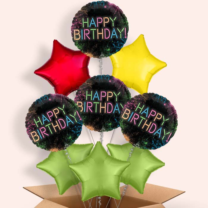 Neon Birthday Helium Balloon in a Box - 9 Balloon | Small Indoor Plants