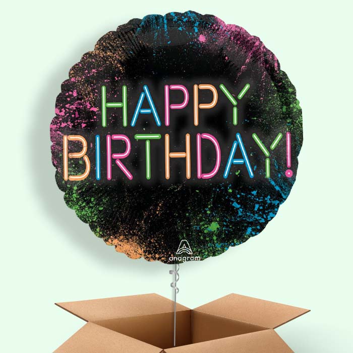 Neon Birthday Helium Balloon in a Box - 1 Balloon | Small Indoor Plants