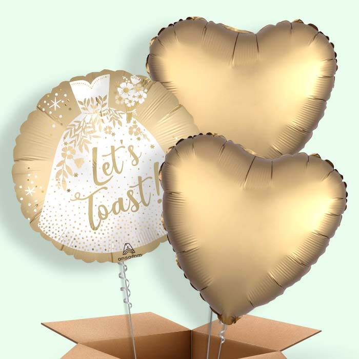 Wedding Dress (Lets Toast) Helium Balloon in a Box - 3 Balloon | Small Indoor Plants