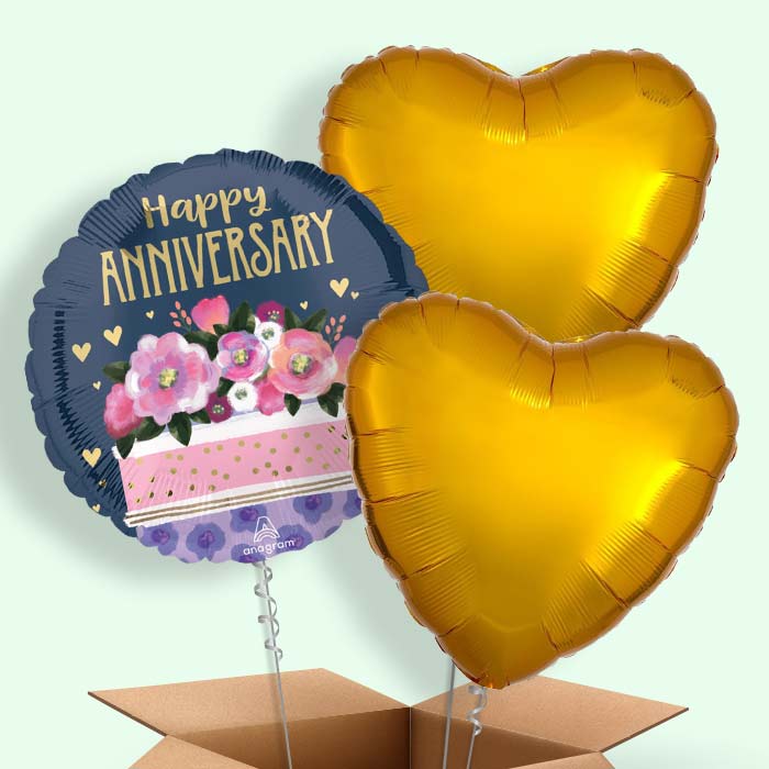 Happy Anniversary Cake Helium Balloon in a Box - 3 Balloon | Small Indoor Plants