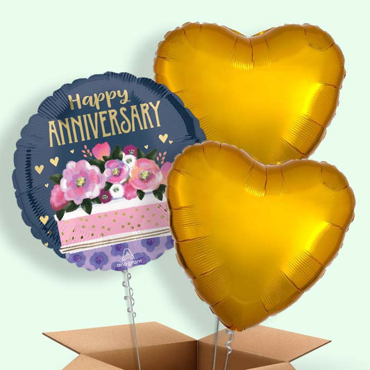 Happy Anniversary Cake Helium Balloon in a Box - 3 Balloon | Small Indoor Plants