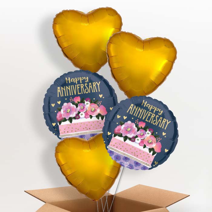 Happy Anniversary Cake Helium Balloon in a Box - 5 Balloon | Small Indoor Plants