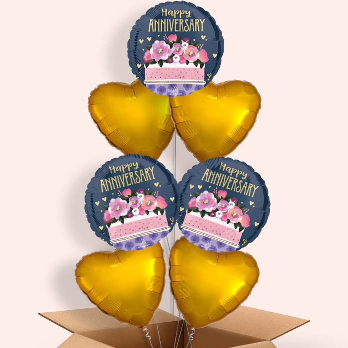 Happy Anniversary Cake Helium Balloon in a Box - 7 Balloon | Small Indoor Plants