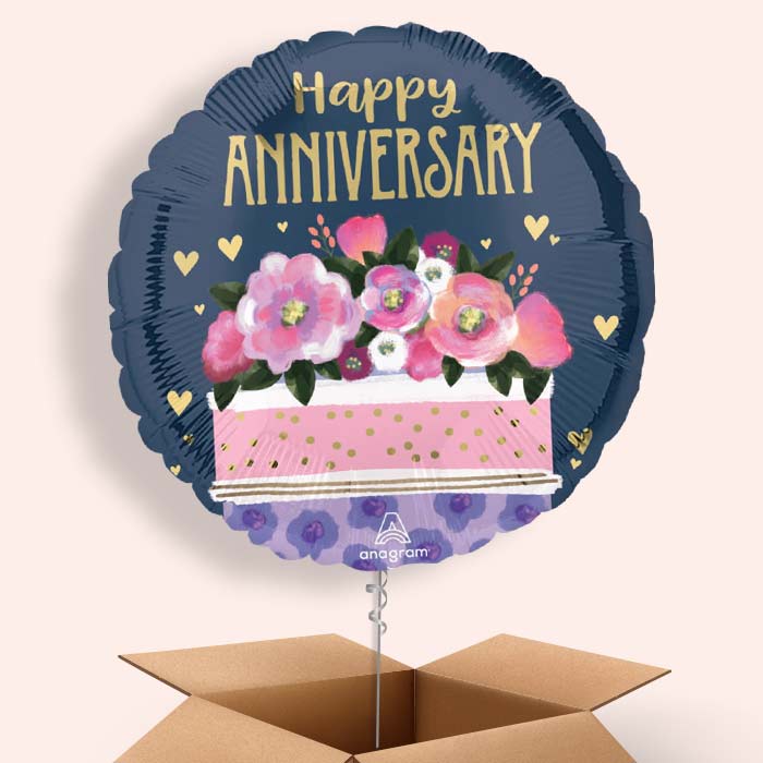 Happy Anniversary Cake Helium Balloon in a Box - 1 Balloon | Small Indoor Plants