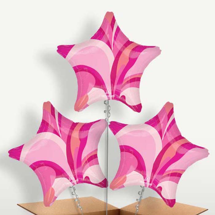 Pink Marble Star Balloon Bunch inflated with Helium | Small Indoor Plants