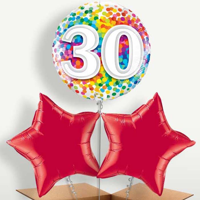 Multicoloured 30th Birthday Balloon Bunches | Small Indoor Plants