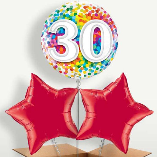 Multicoloured 30th Birthday Balloon Bunches | Small Indoor Plants