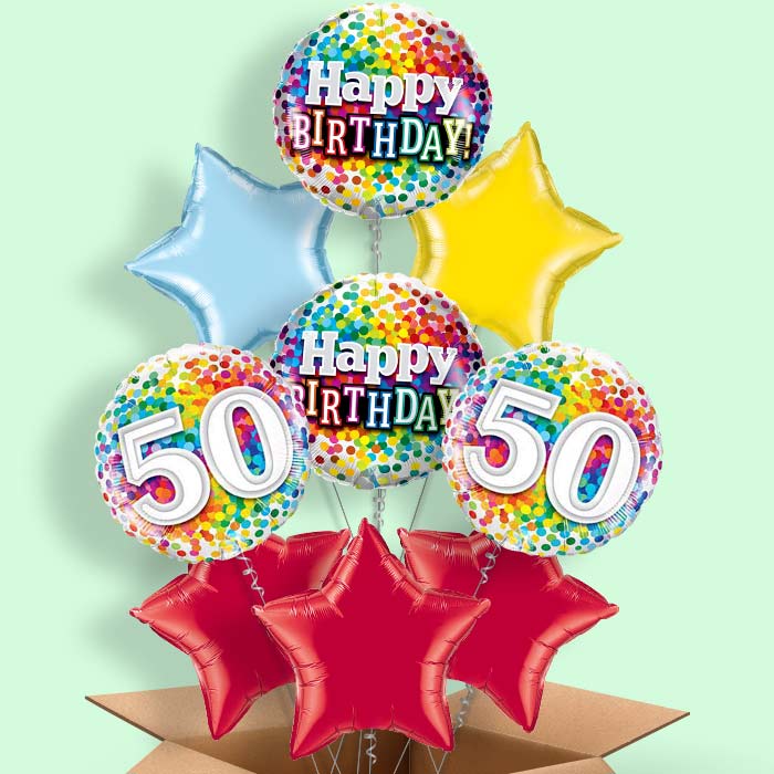 50th Birthday Balloons Delivered in a Box - 9 Balloon | Small Indoor Plants