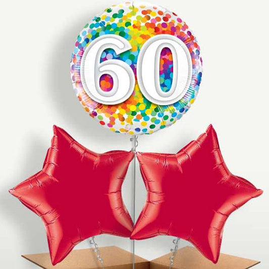 Multicoloured 60th Birthday Balloon Bunches | Small Indoor Plants