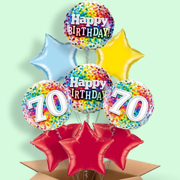 70th Balloon in a Box - Colourful Confetti - 9 Balloon | Small Indoor Plants