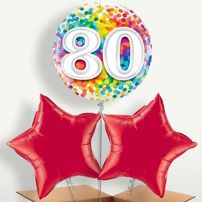 Colourful Confetti 80th Birthday Bunch of Balloons | Small Indoor Plants