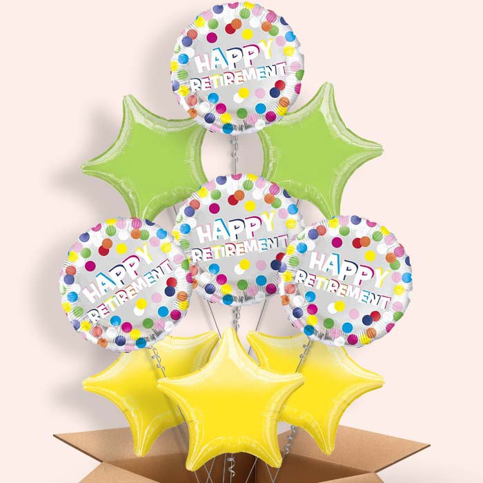Colourful Happy Retirement Balloon in a Box - 9 Balloon | Small Indoor Plants