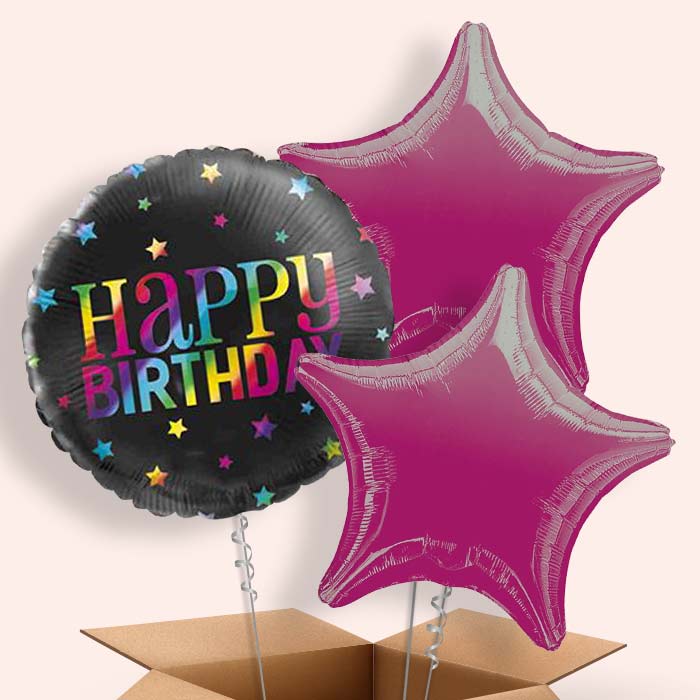 Black Rainbow Happy Birthday Balloon in a Box - 3 Balloon | Small Indoor Plants