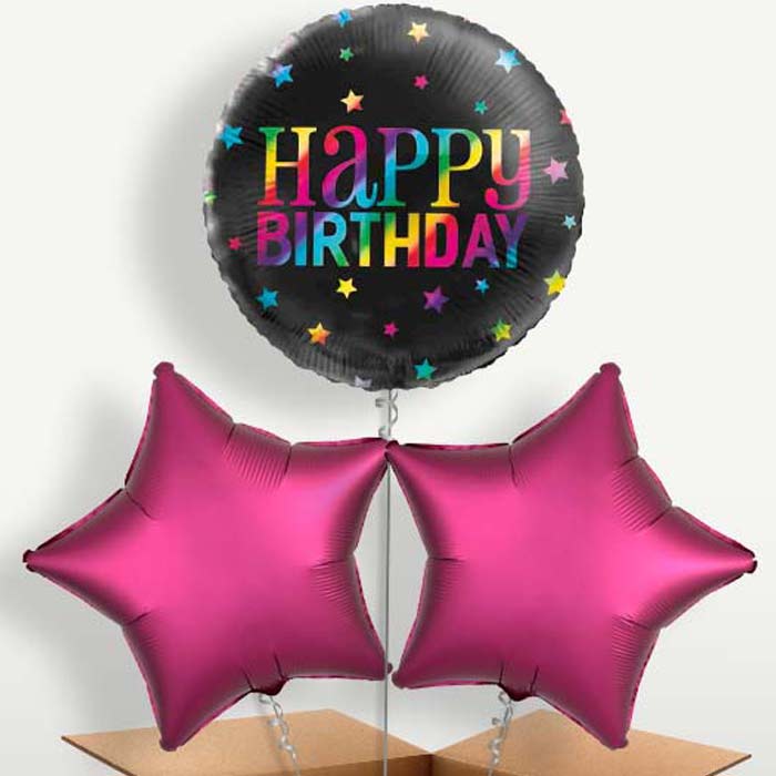 Black Rainbow Happy Birthday Bunch of Balloons | Small Indoor Plants
