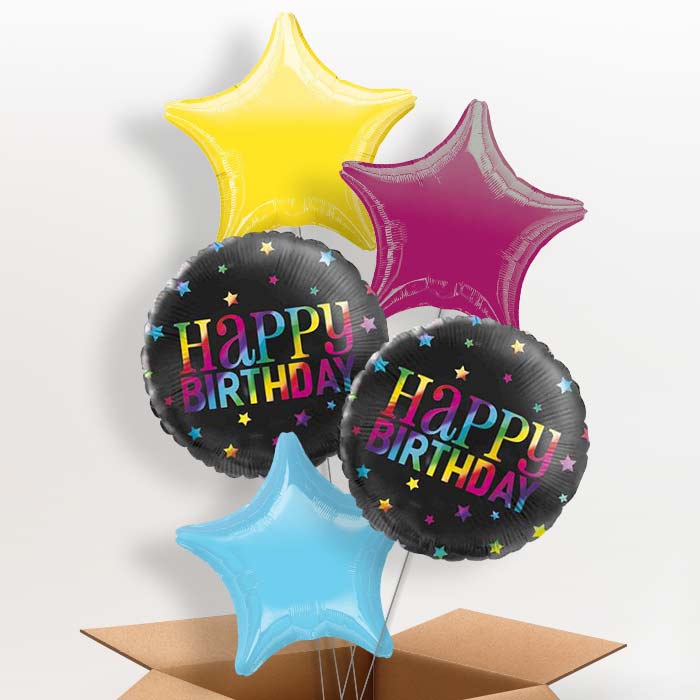 Black Rainbow Happy Birthday Balloon in a Box - 5 Balloon | Small Indoor Plants