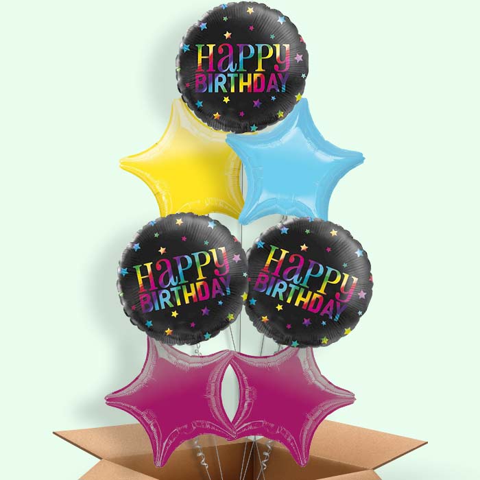 Black Rainbow Happy Birthday Balloon in a Box - 7 Balloon | Small Indoor Plants
