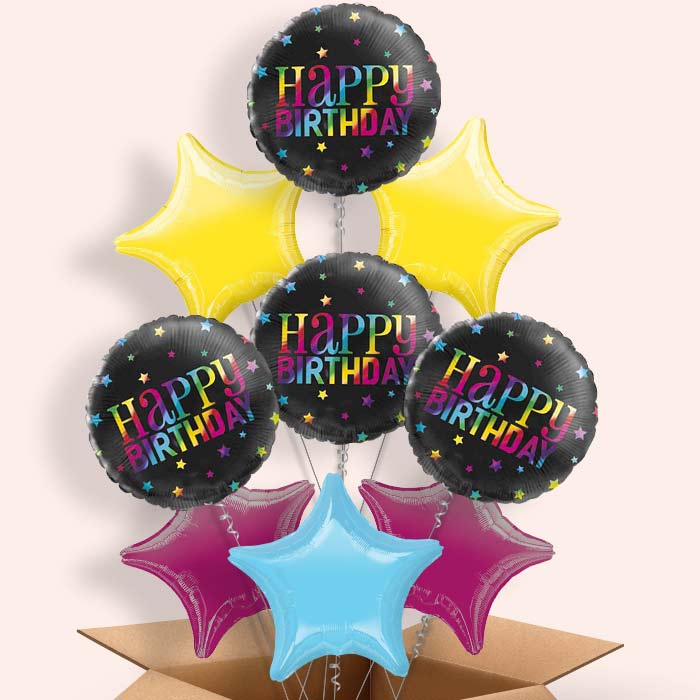 Black Rainbow Happy Birthday Balloon in a Box - 9 Balloon | Small Indoor Plants