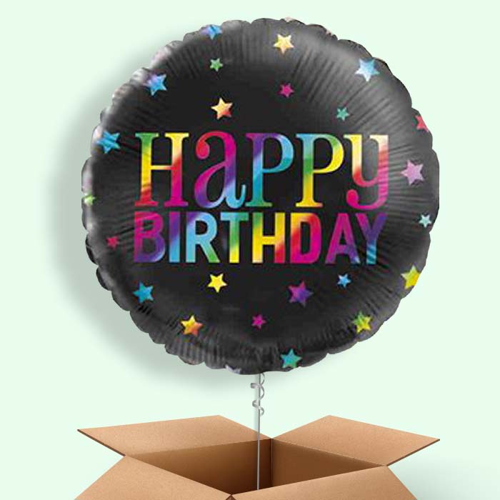 Black Rainbow Happy Birthday Balloon in a Box - 1 Balloon | Small Indoor Plants
